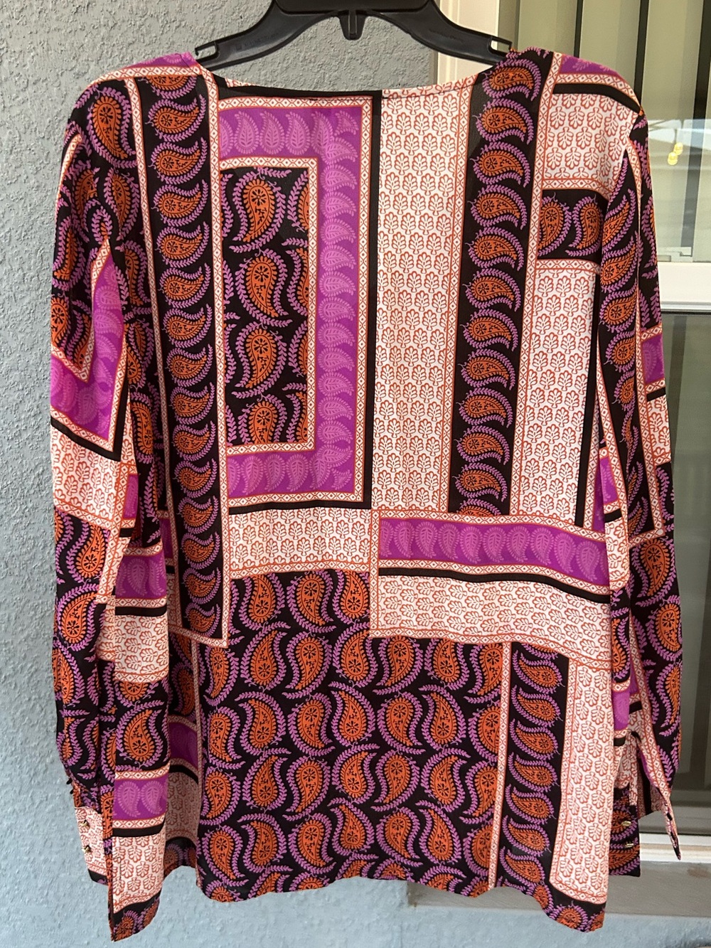 Chaus Women’s Paisley Patchwork Print Top V-Neck Boho Long Sleeve Size L - Picture 2 of 6